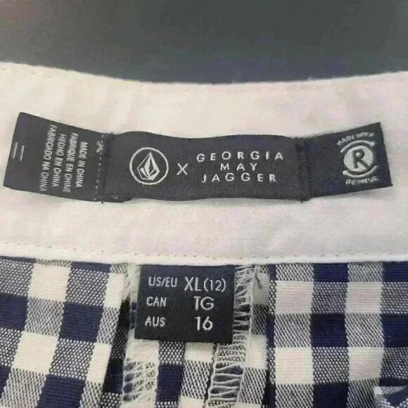 Georgia May Jagger Women's Navy & White Gingham Checked Cotton/Poly/Spandex Plea - Picture 11 of 12